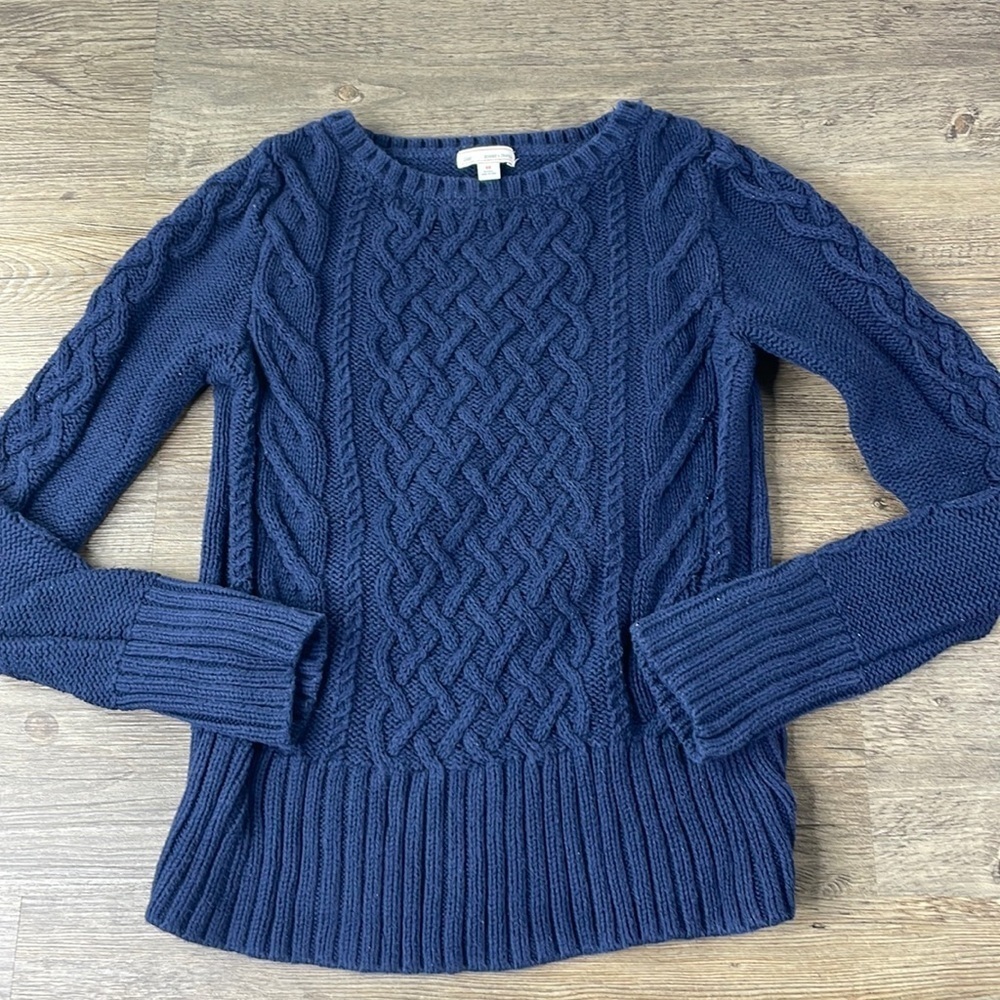 Gap Women’s Navy Blue Cable Knit Crewneck Sweater, size XS